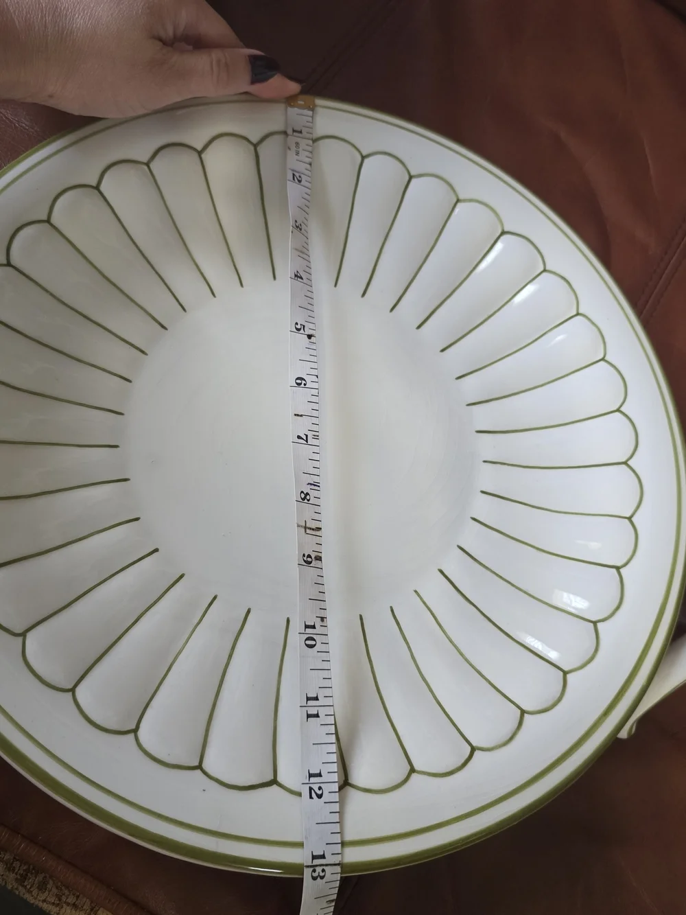 White and Olive Green Lidded Tureen with Underplate